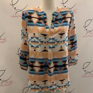 Adrienne. Size M. Pullover Lightweight Aztec Southwestern Top. 3/4 Sleeve. B34.
